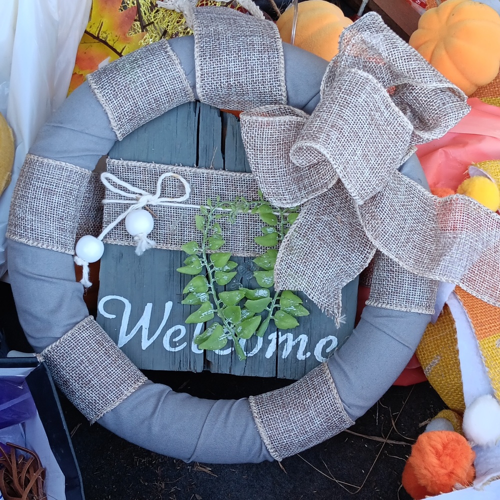Welcome wreath hanging